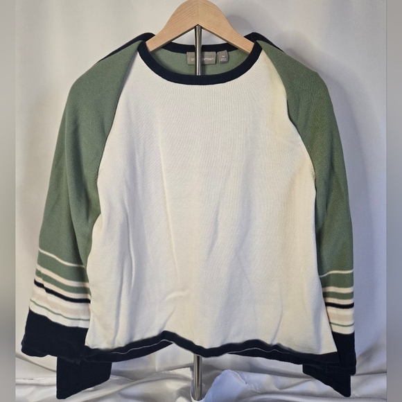 Croft & Barrow Faux 2-Piece Sweater Top Size M – Green Blue Cream Layered Look - Picture 3 of 7